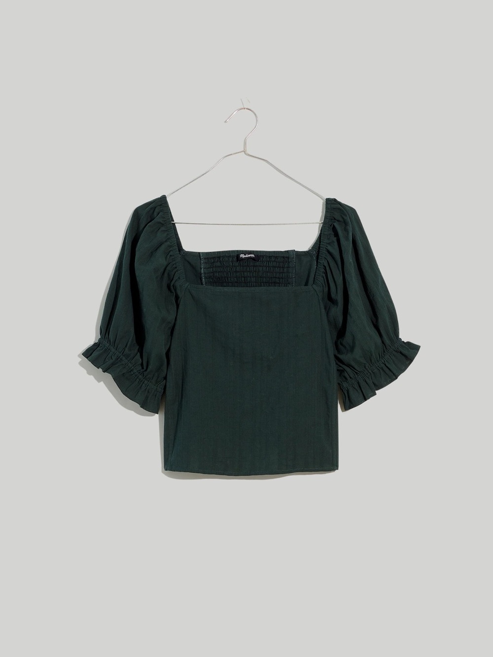 Madewell Cotton Puff Sleeve Square Neck Top in Dark Palm Green Stripe Women’s XS